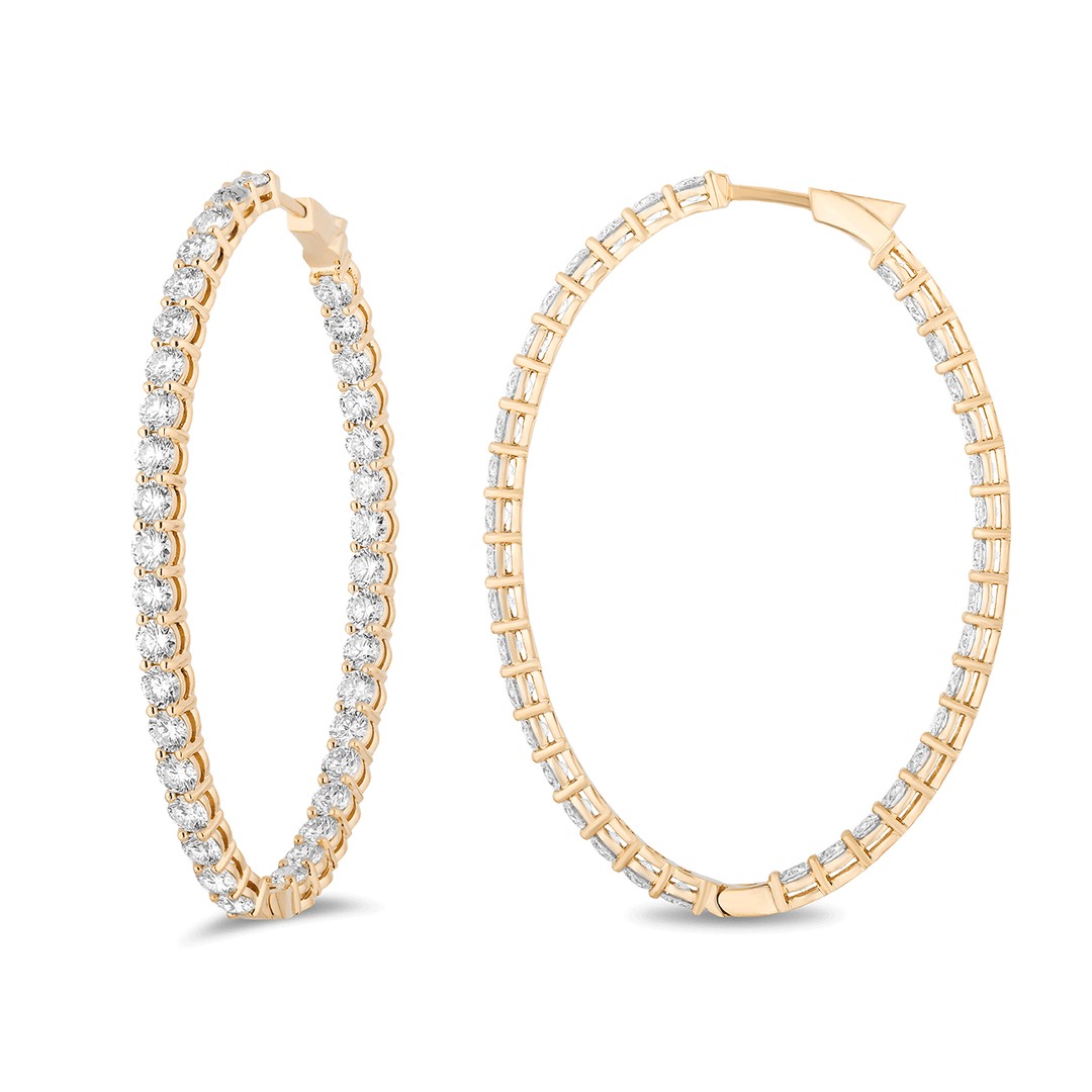 18k yellow Gold 2 Inch 9.25 Total Weight Diamond Oval Hoops
