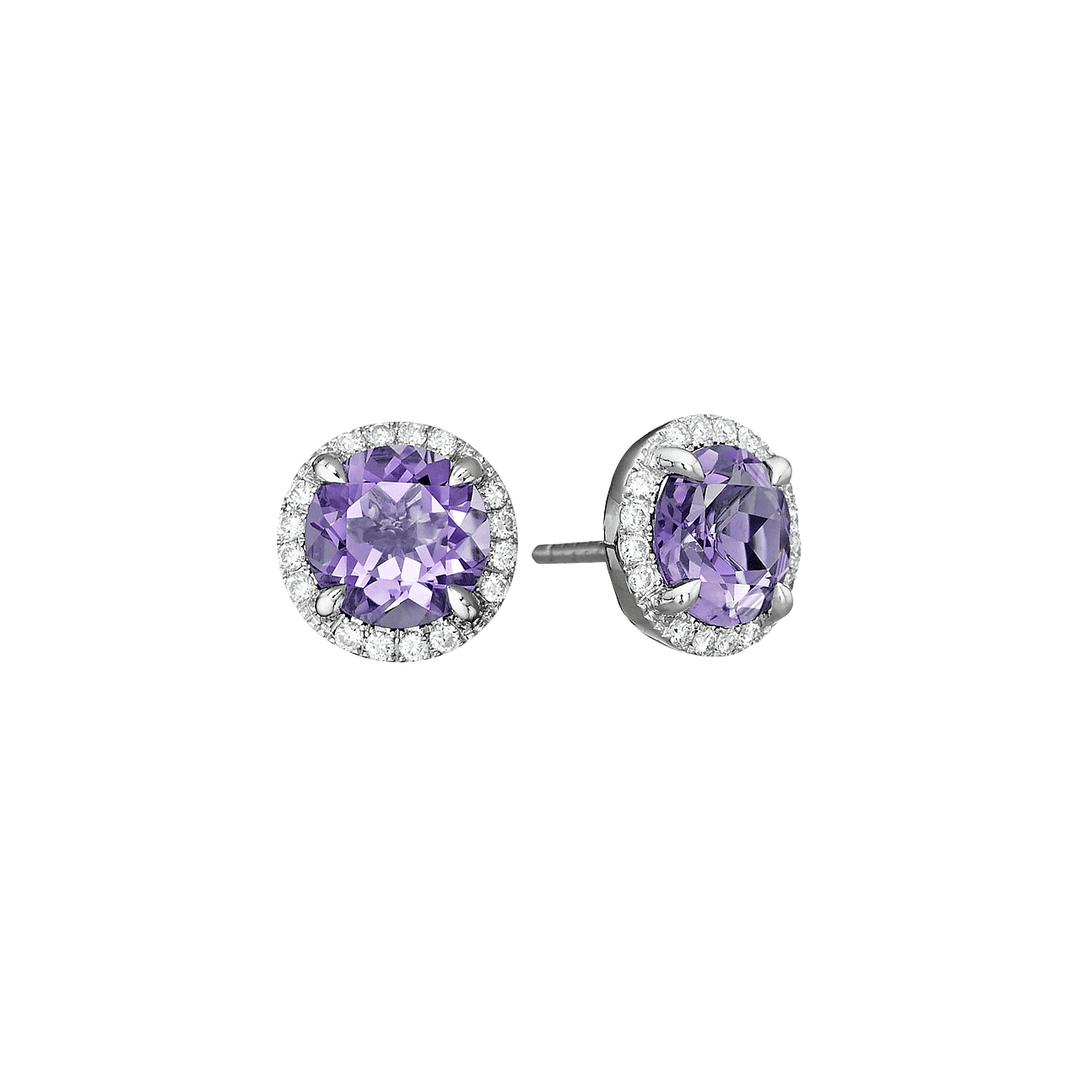 Lisette 18k White Gold Amethyst 2.02 Total Weight and Diamond Studs