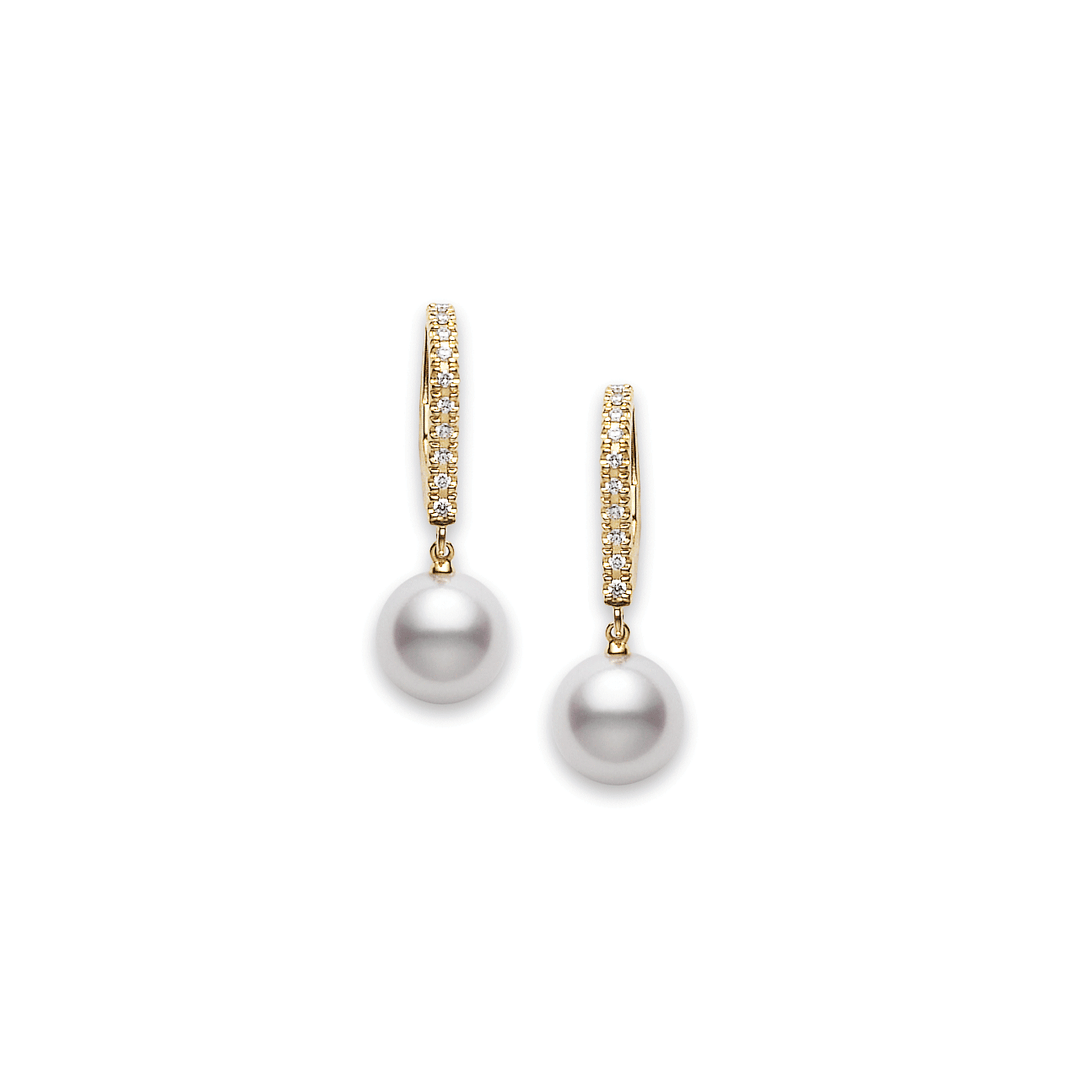 Mikimoto Classic Elegance Akoya Cultured Pearl Lever Back Earrings 18k Yellow Gold