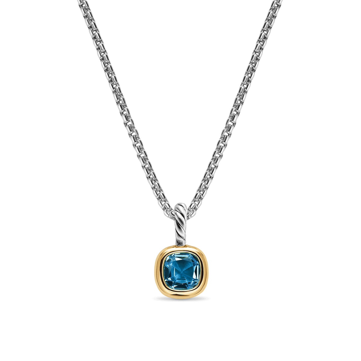David Yurman Mini Cushion Cut Amulet Sterling Silver with 14K Yellow Gold and Hampton Blue Topaz, 5.5mm