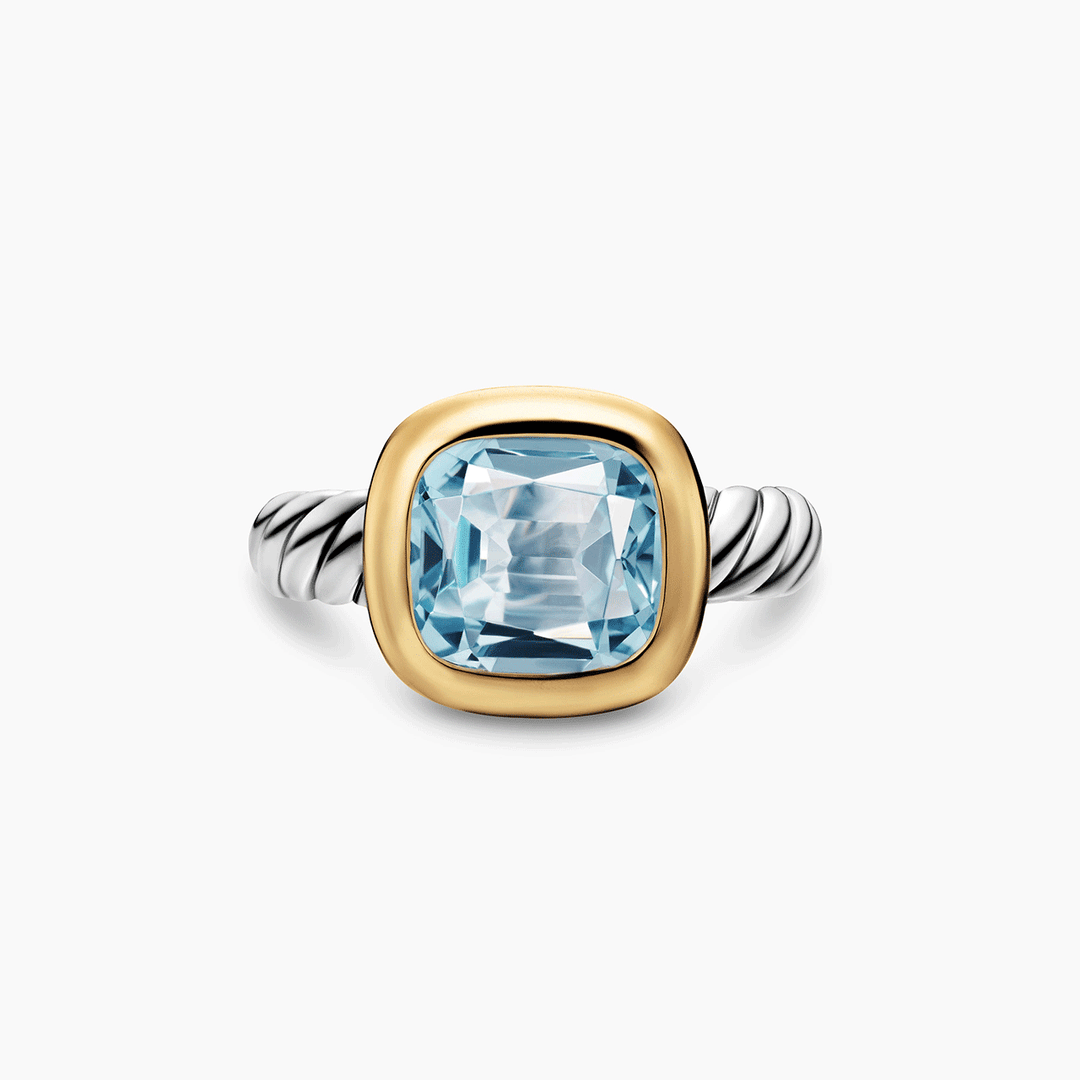 David Yurman Mercer Color Stone Ring Sterling Silver with 18K Yellow Gold and Sky Blue Topaz, 10mm