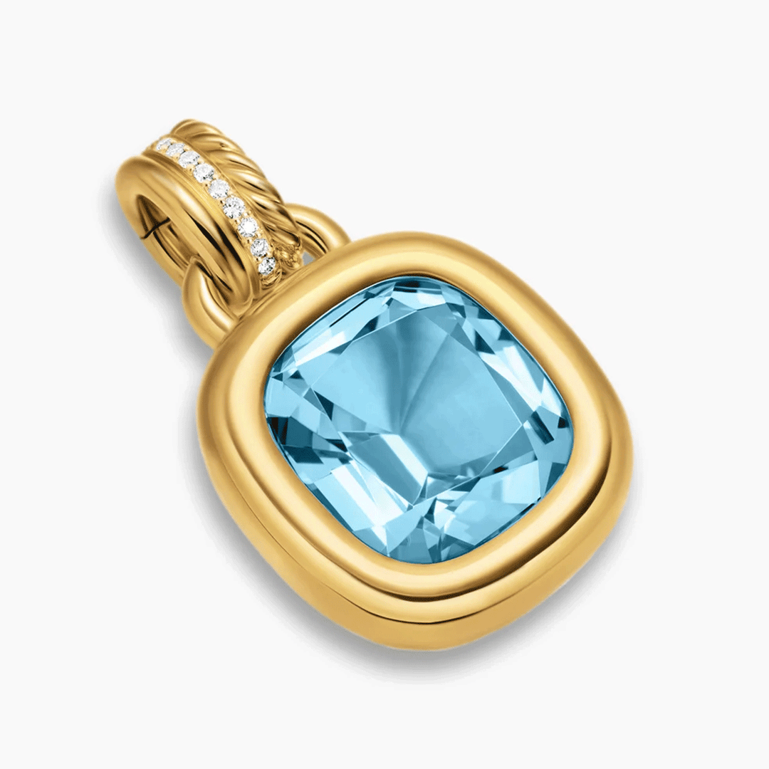 David Yurman DY Mercer® Color Amulet 18K Yellow Gold with Sky Blue Topaz and Diamonds, 13mm