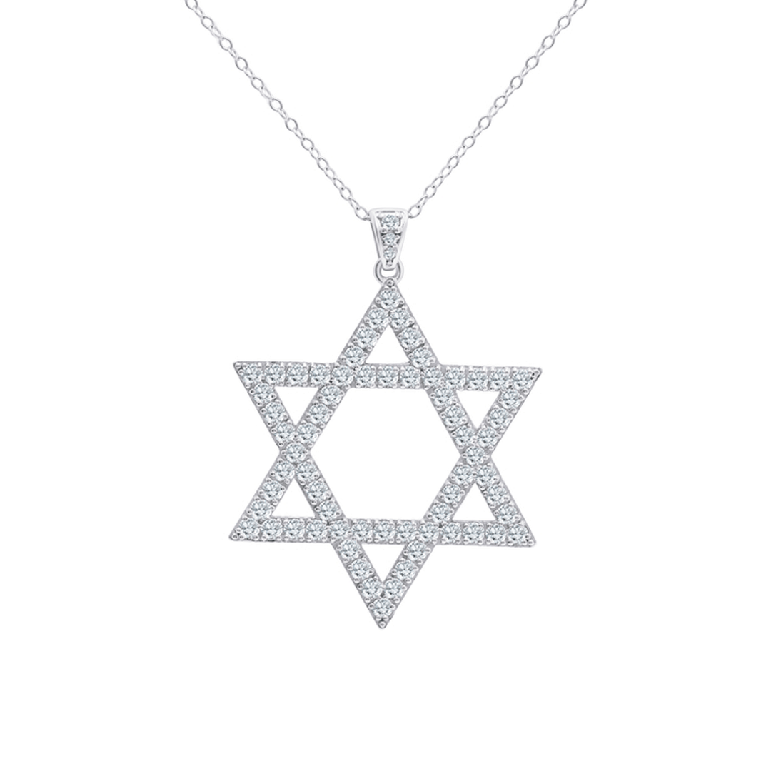 14k White Gold and Diamond Star Of David Pendant