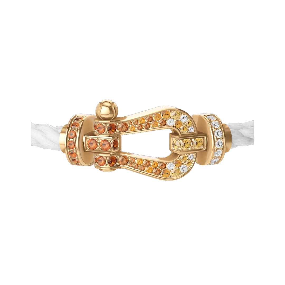 Fred FORCE 10 White Cable 18k Yellow Gold diamond paved and colored gem stones LG Buckle, Exclusively at Hamilton Jewelers