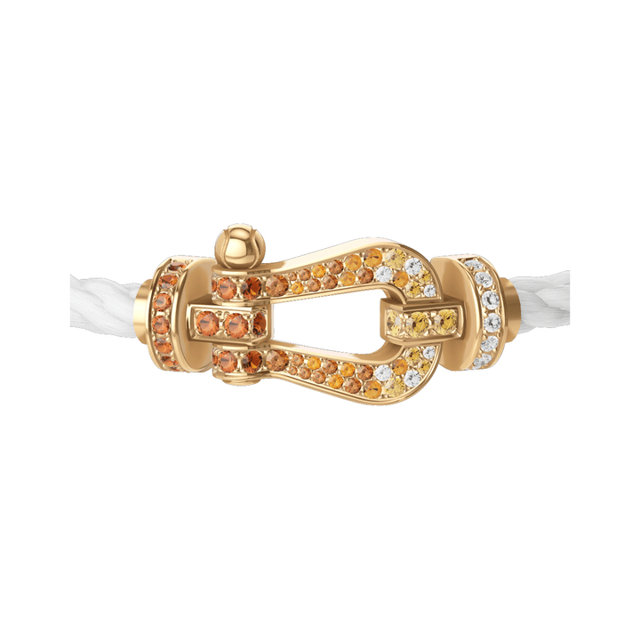 Fred FORCE 10 White Cable 18k Yellow Gold diamond paved and colored gem stones LG Buckle, Exclusively at Hamilton Jewelers