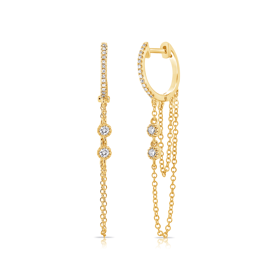 14k Yellow Gold and Diamond Chain Hoop Earrings