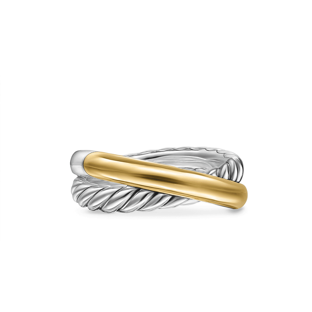 David Yurman Crossover Two Row Ring Sterling Silver with 14k Yellow Gold, 7.5mm