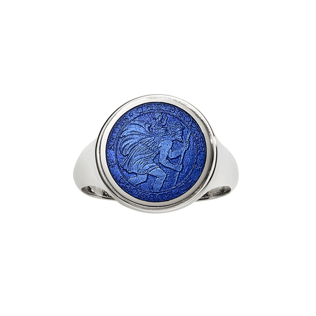 St. Christopher Sterling Silver and Royal Blue Ring