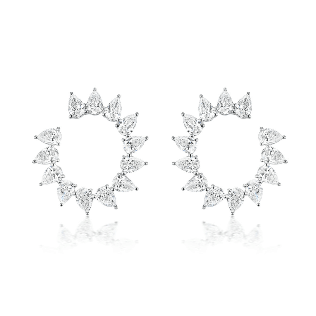 18k Gold and Pear Diamonds 3.63 Total Weight Hoops