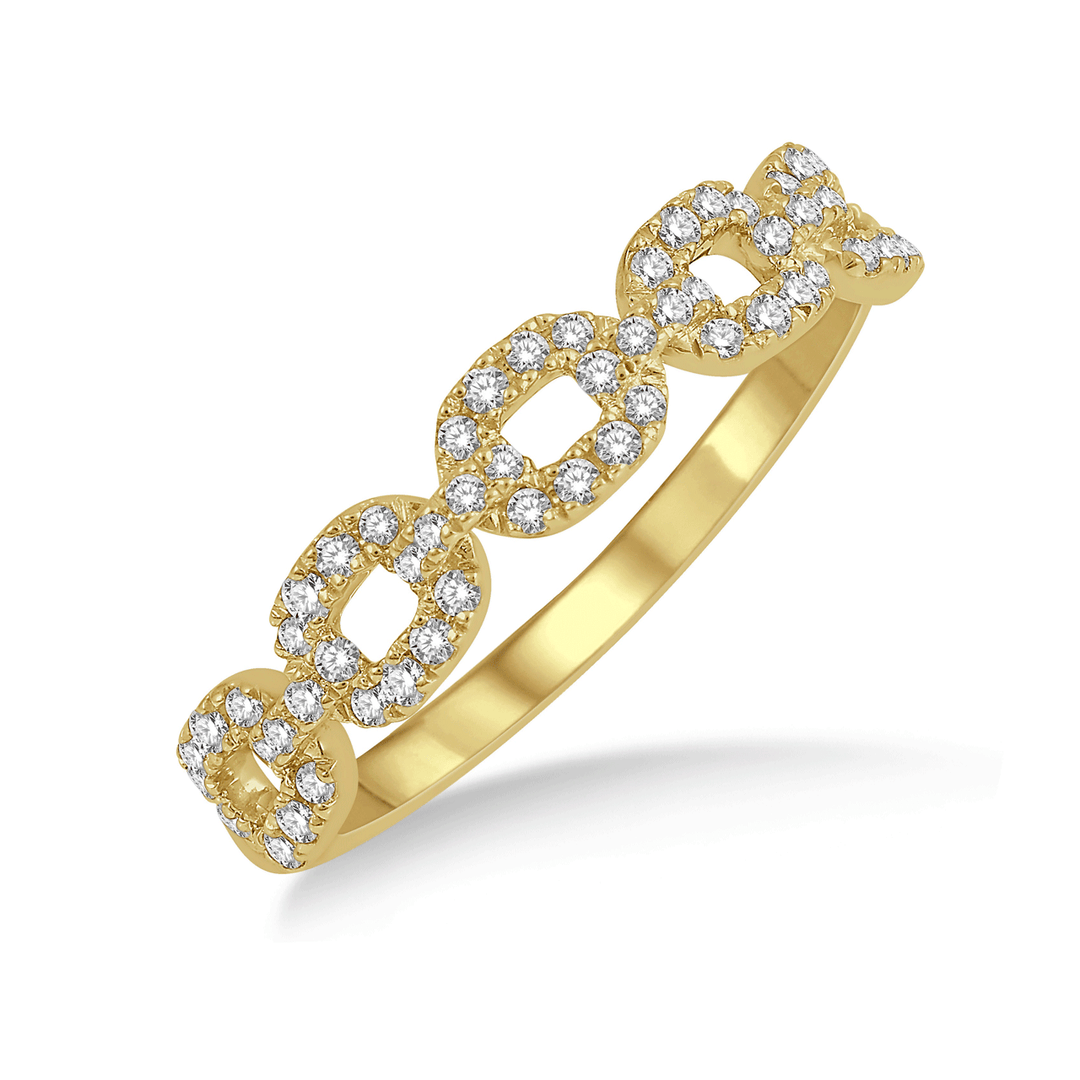 14k Yellow Gold and Diamond .26 Total Weight Chain Link Ring