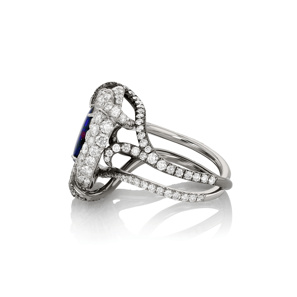 Platinum Black Opal 1.43 Total Weight and Diamond Ring