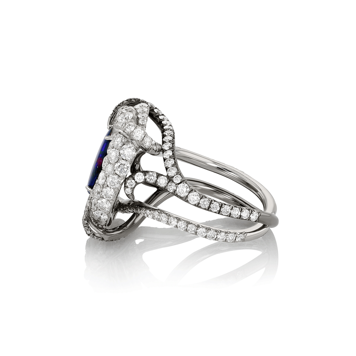 Platinum Black Opal 1.43 Total Weight and Diamond Ring
