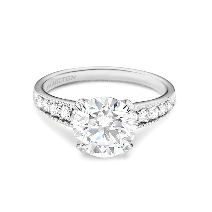 Hamilton Cherish 18k White Gold and 1.50 Total Weight Diamond Milgrain Bead Set Engagement Ring