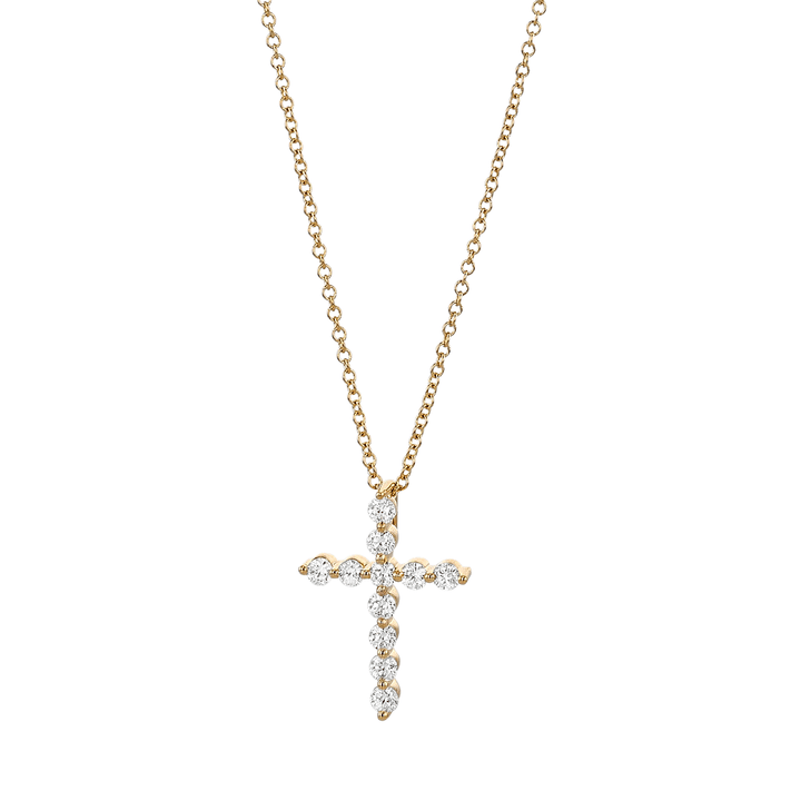 18k Yellow Gold and 0.33 Total Weight Diamond Cross Pendant
