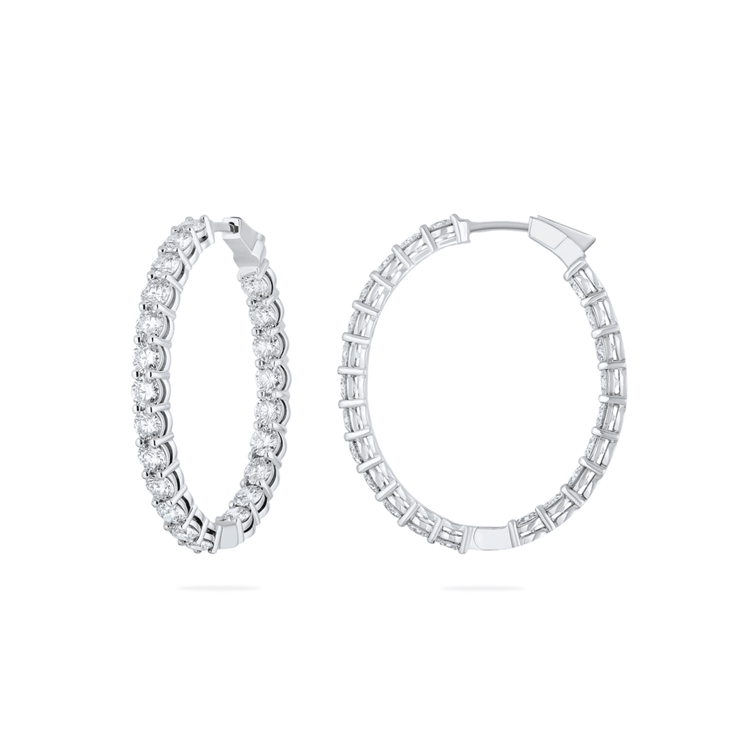 18k White Gold 1.5 Inch 6.60 Total Weight Diamond In Out Oval Hoops