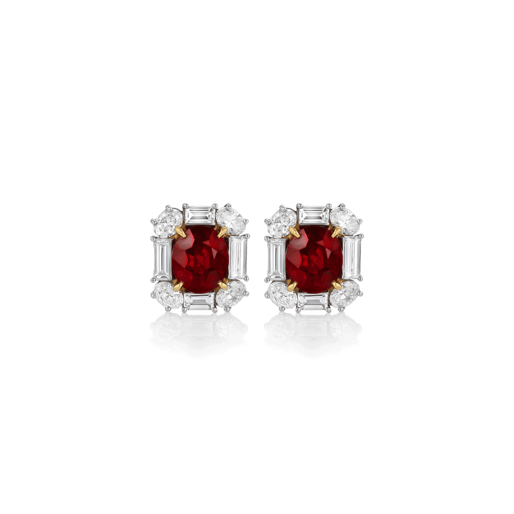 Platinum and Rubies 6.02 Total Weight and Diamond Earrings