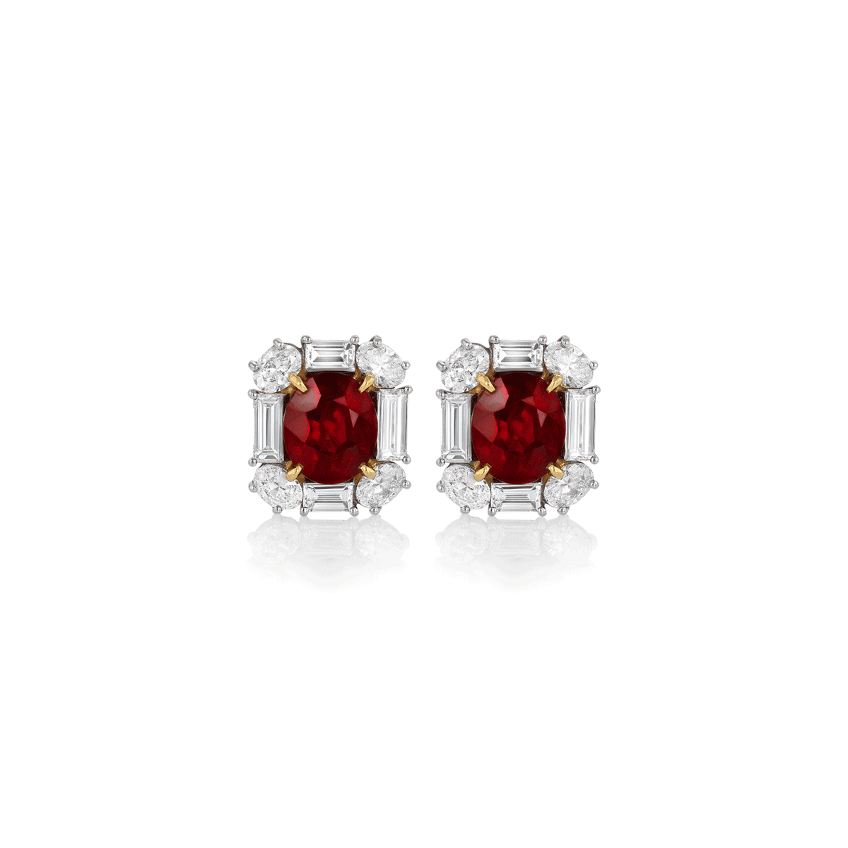 Platinum and Rubies 6.02 Total Weight and Diamond Earrings