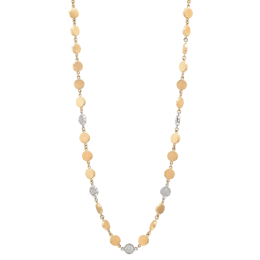 14k Yellow and White Gold 18 Inch 1.47 Total Weight Diamond Satin Disc Necklace