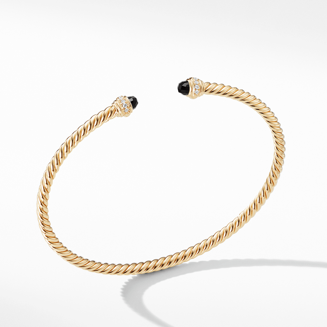 David Yurman Cable Spira Bracelet in 18k Yellow Gold with Black Onyx and Diamonds, 3mm