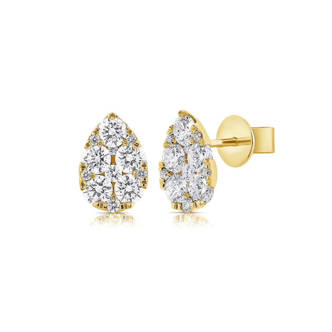 14k Yellow Gold and Pear Shape Diamond Stud Earrings