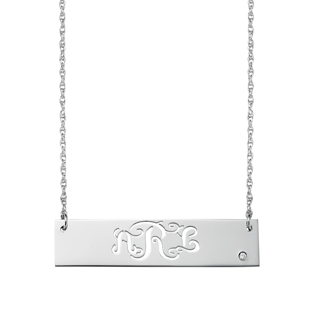 Sterling Silver Script Monogram ID Bar Necklace