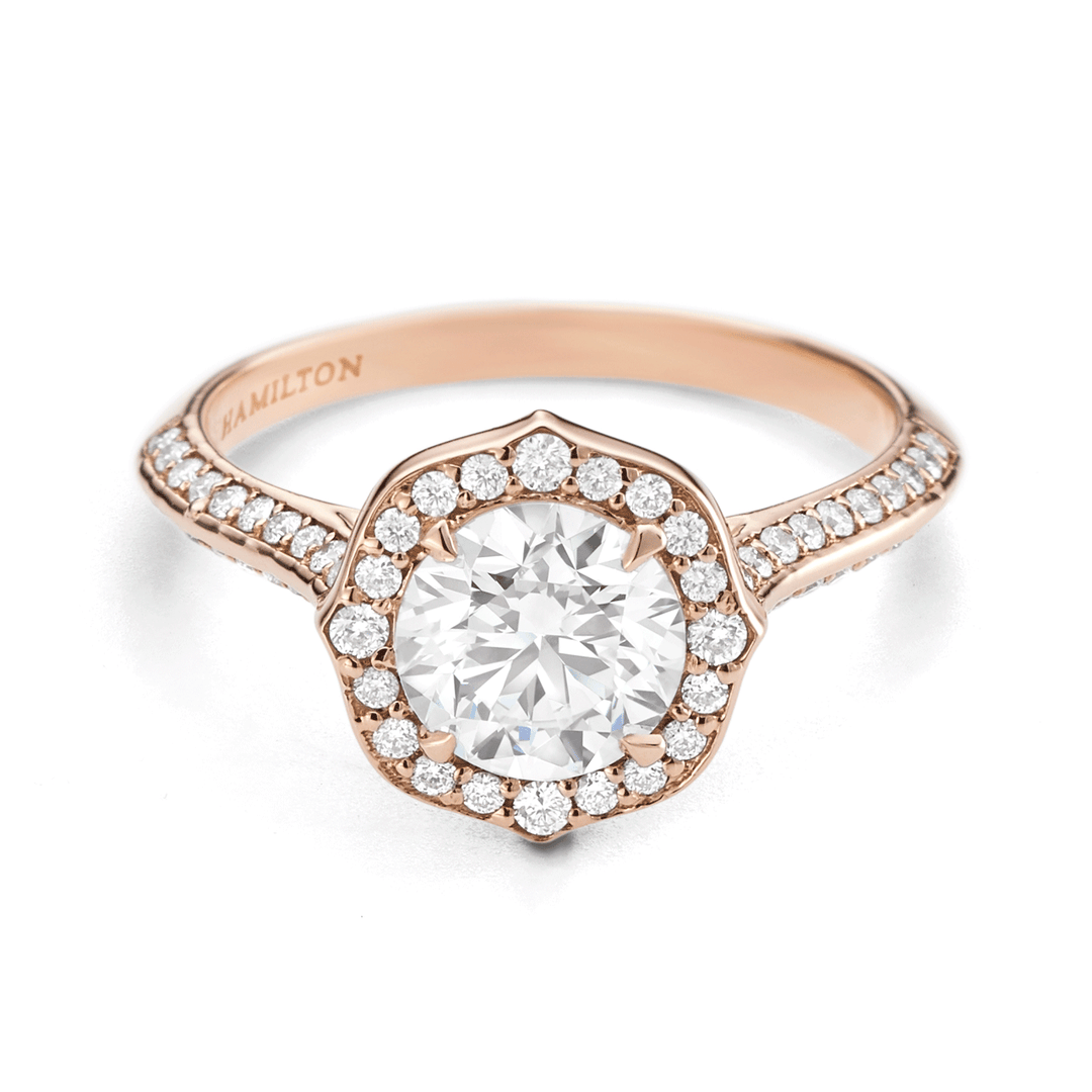 18k Rose Gold Octagon Halo Diamond Engagement Mounting Ring