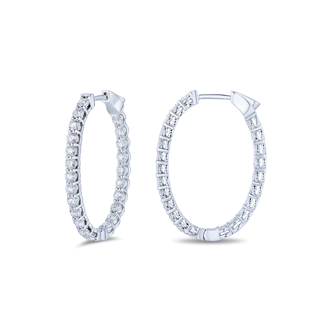 18k Yellow Gold and Diamond 2.42 Total Weight Oval 1 inch In and Out Hoops