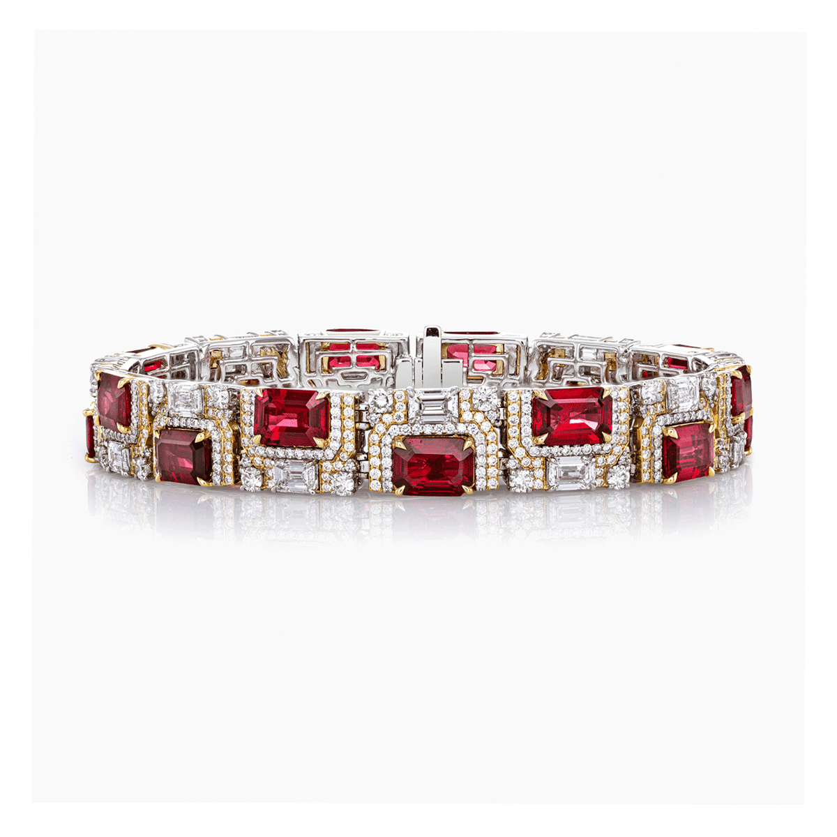 Platinum 18k Yellow Gold and 15.42 Total Weight Ruby Diamond Bracelet