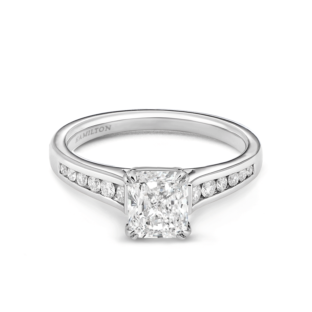 Hamilton Cherish Collection 18k White Gold and 1.00 Total Weight Cushion Cut Diamond Channel Engagement Ring