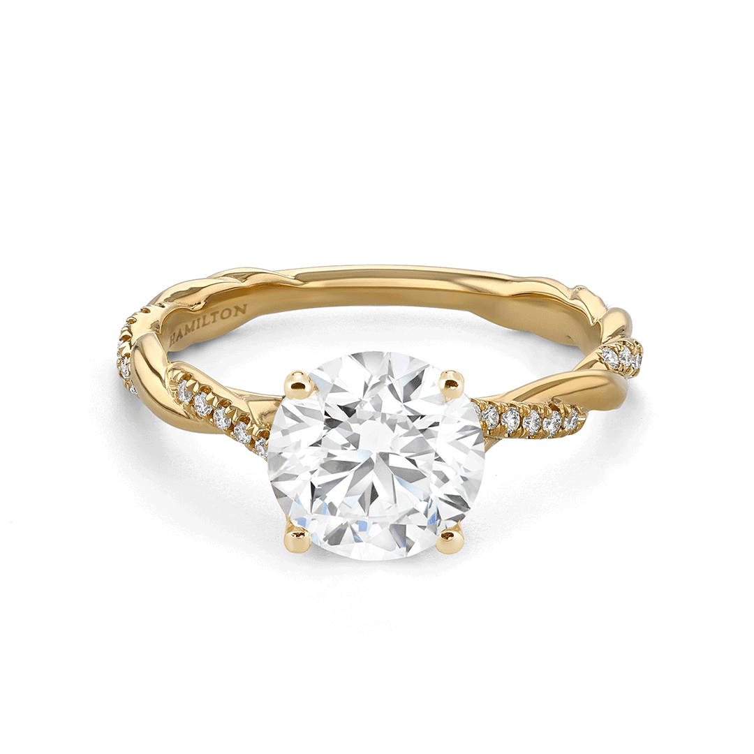 18k Yellow Gold and 1.50 Total Weight Round Diamond Half Twist Engagement Ring