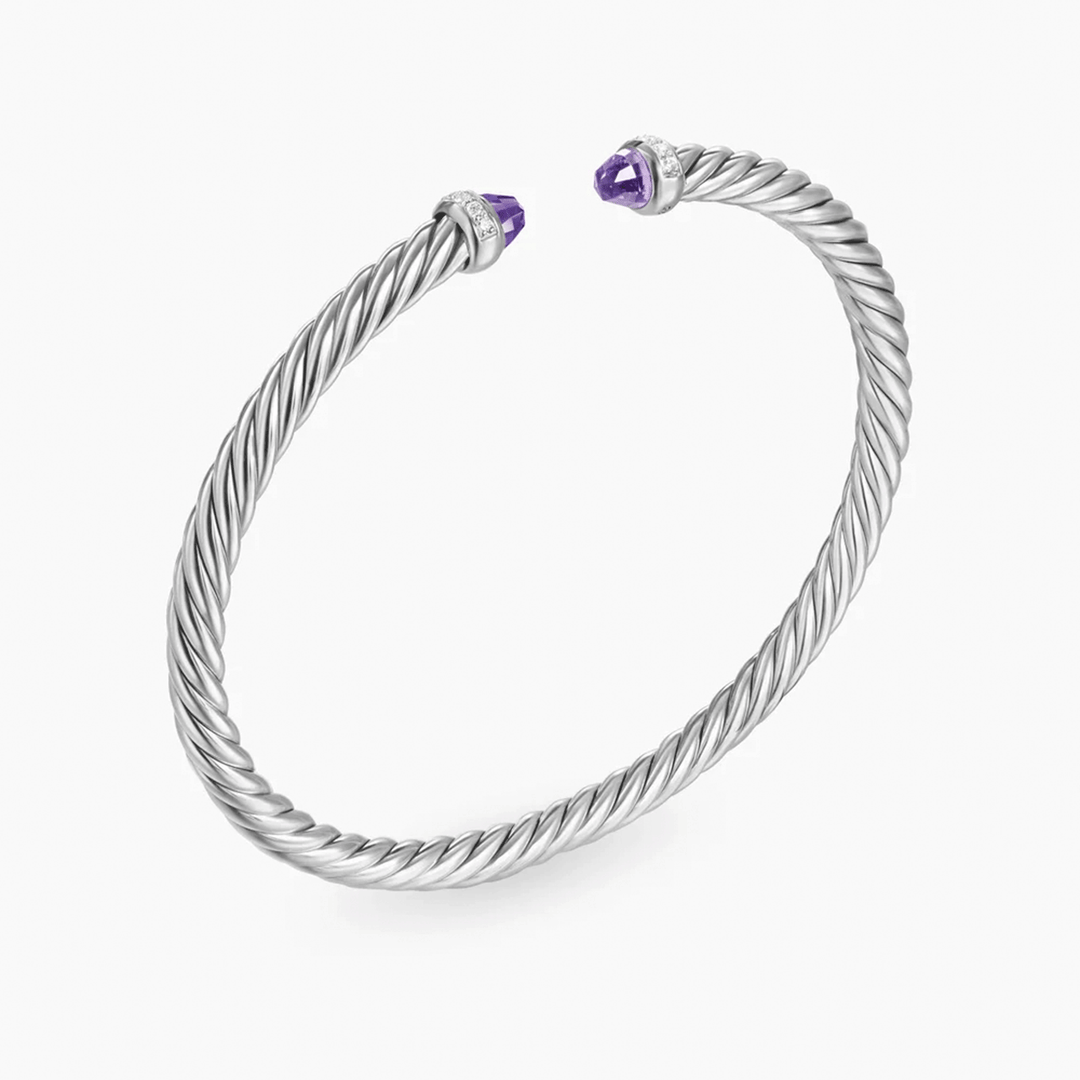 David Yurman Cablespira Flex Bracelet Sterling Silver with Amethyst and Diamonds, 4mm