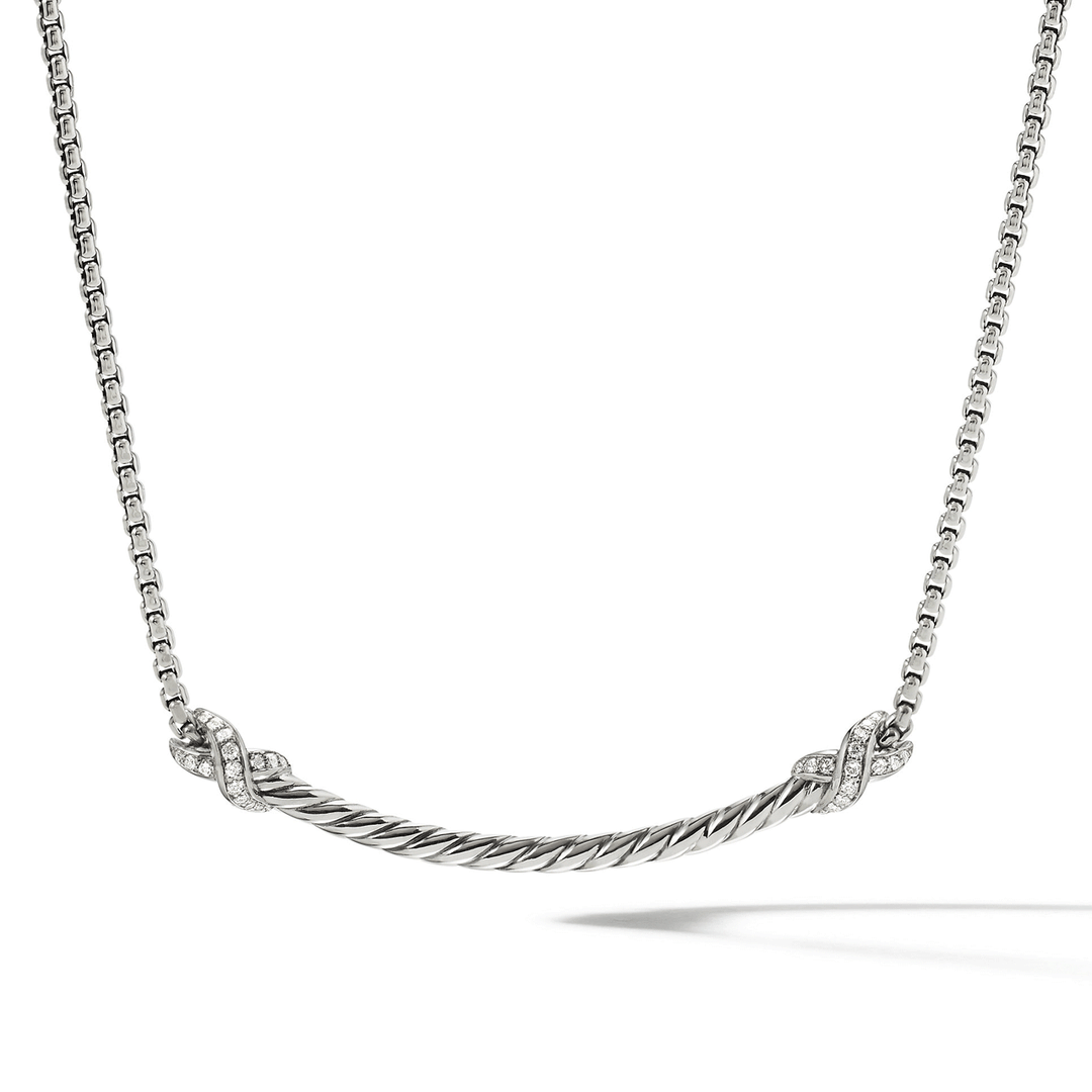 DY Petite X Bar Necklace with Pavé Diamonds