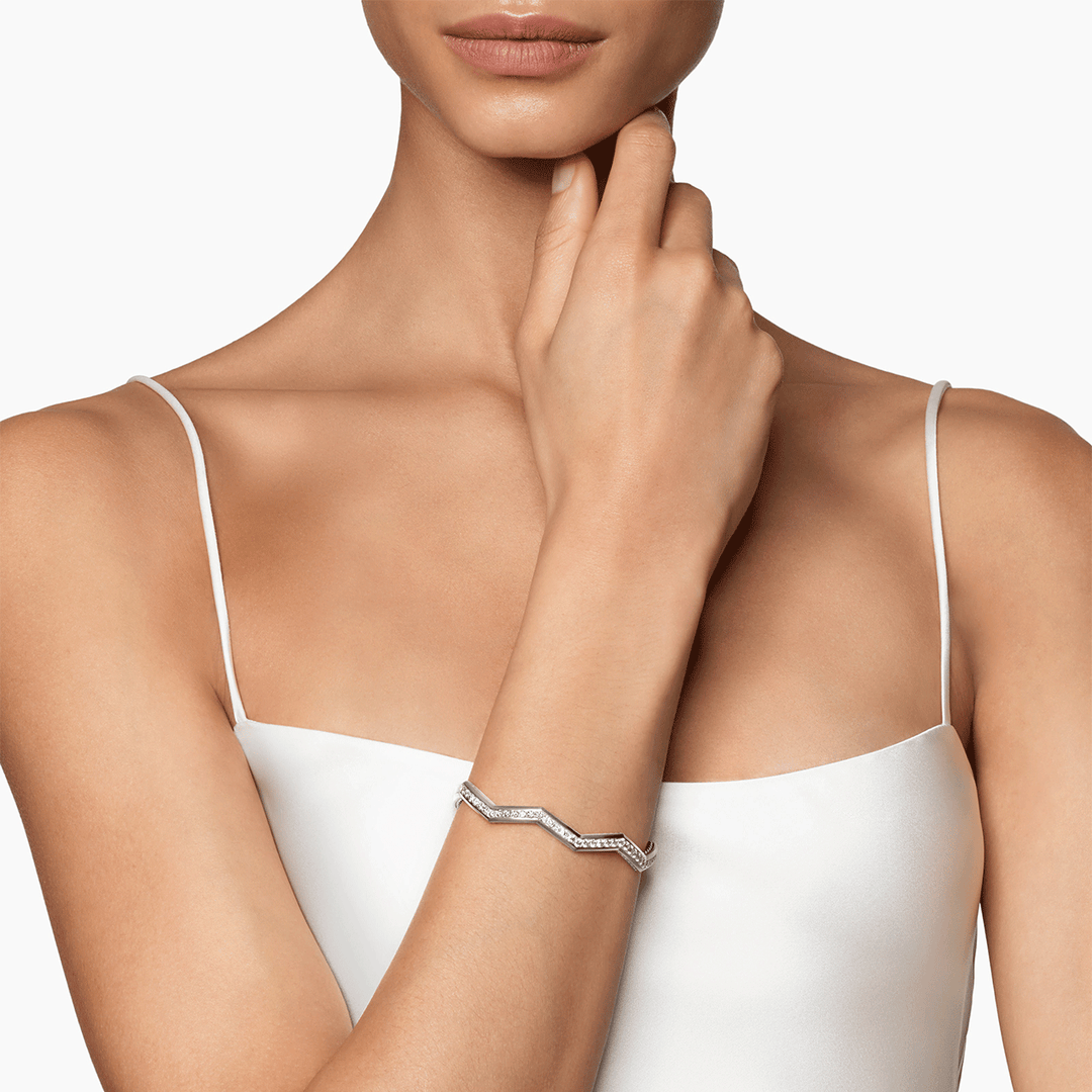 David Yurman Zig Zag Stax Cuff Bracelet Sterling Silver with Diamonds, 5mm