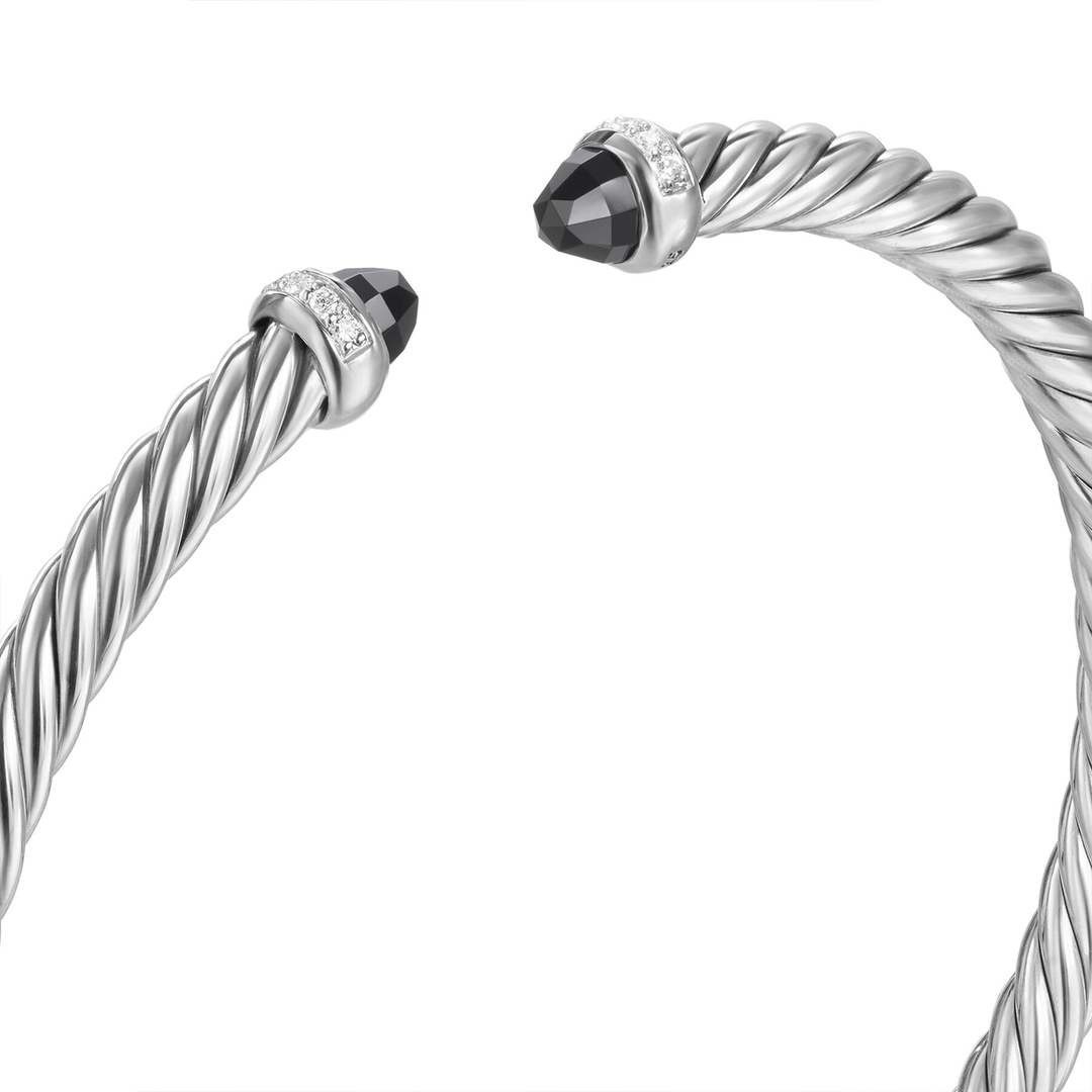 David Yurman Cablespira Flex Bracelet Sterling Silver with Black Onyx and Diamonds, 4mm