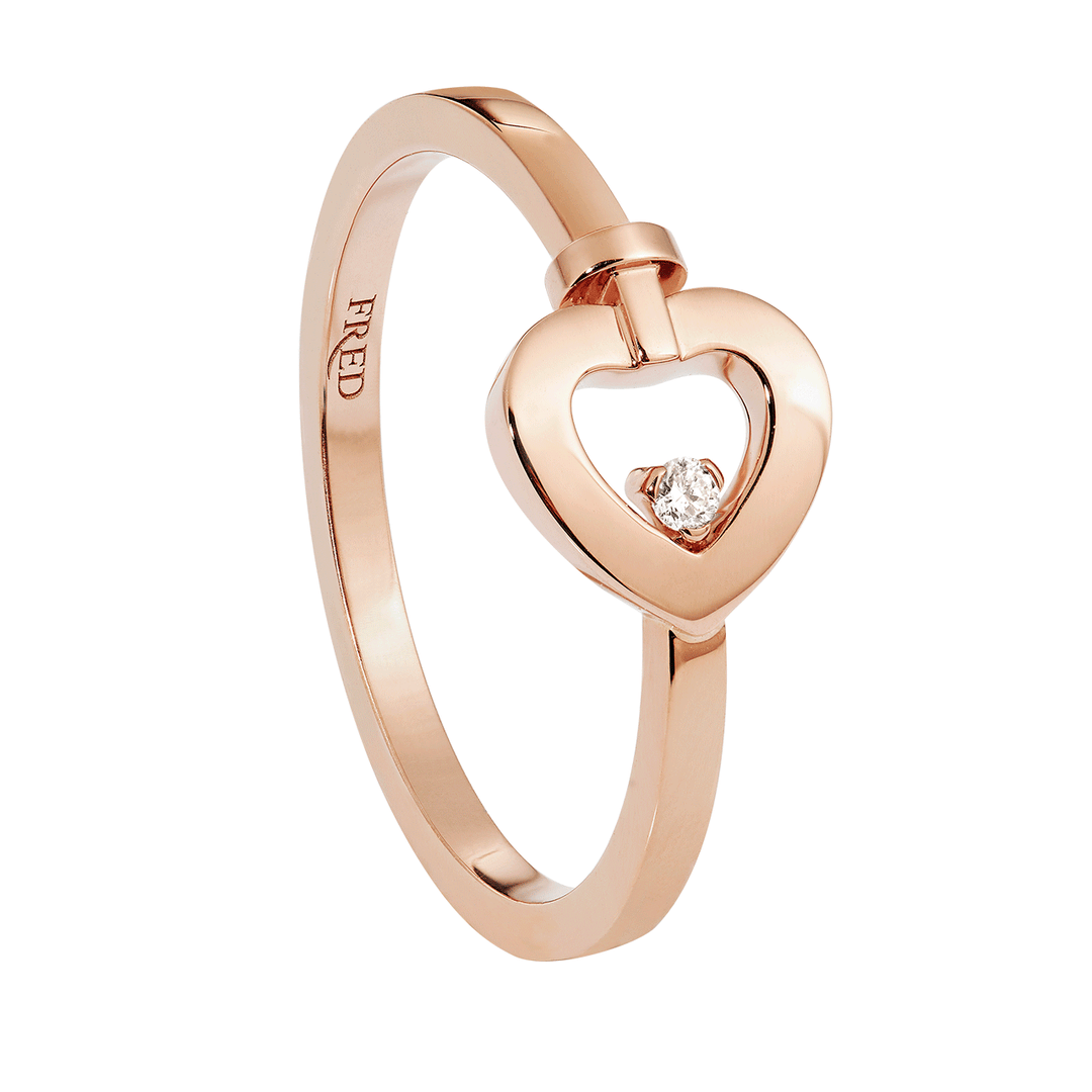 Fred Pretty Woman 18k Rose Gold and Pave Diamond Mini Heart Ring,54 Exclusively at Hamilton Jewelers