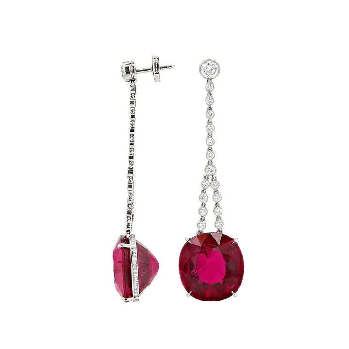 Private Reserve Platinum Rubelite Tourmaline and Diamond Drop Earrings