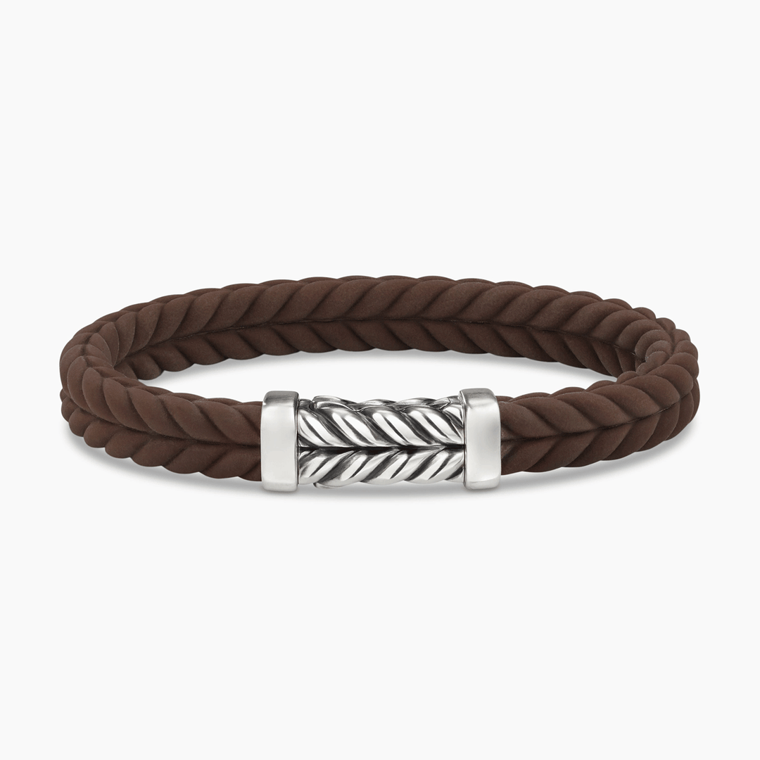 David Yurman Chevron Bracelet Brown Rubber with Sterling Silver, 9mm