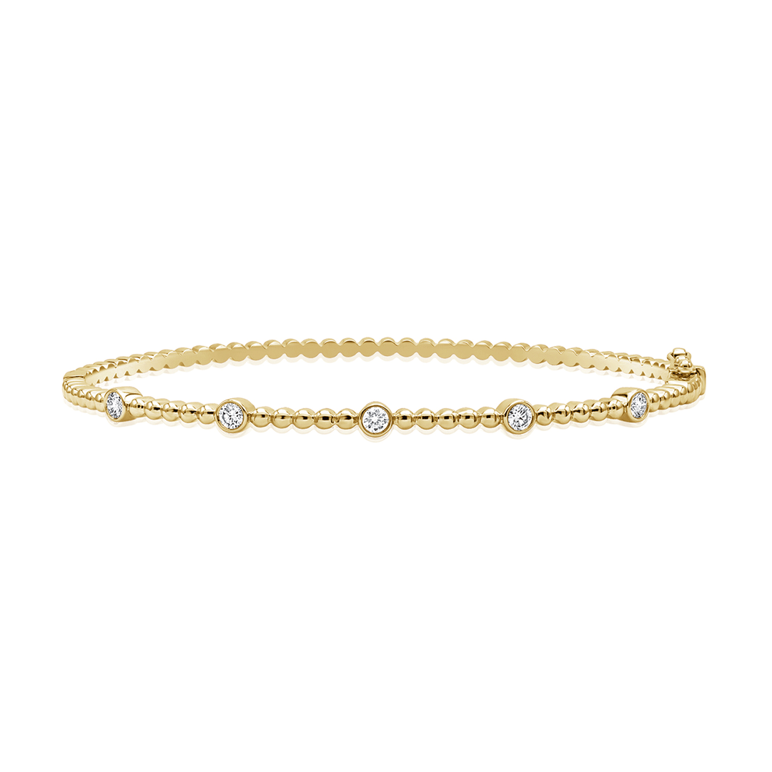 14k Yellow Gold and Diamond .30 Total Weight Bead Bangle