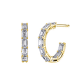 18k Yellow Gold and 2.86 Total Weight Emerlad Cut Diamond In and Out Hoops