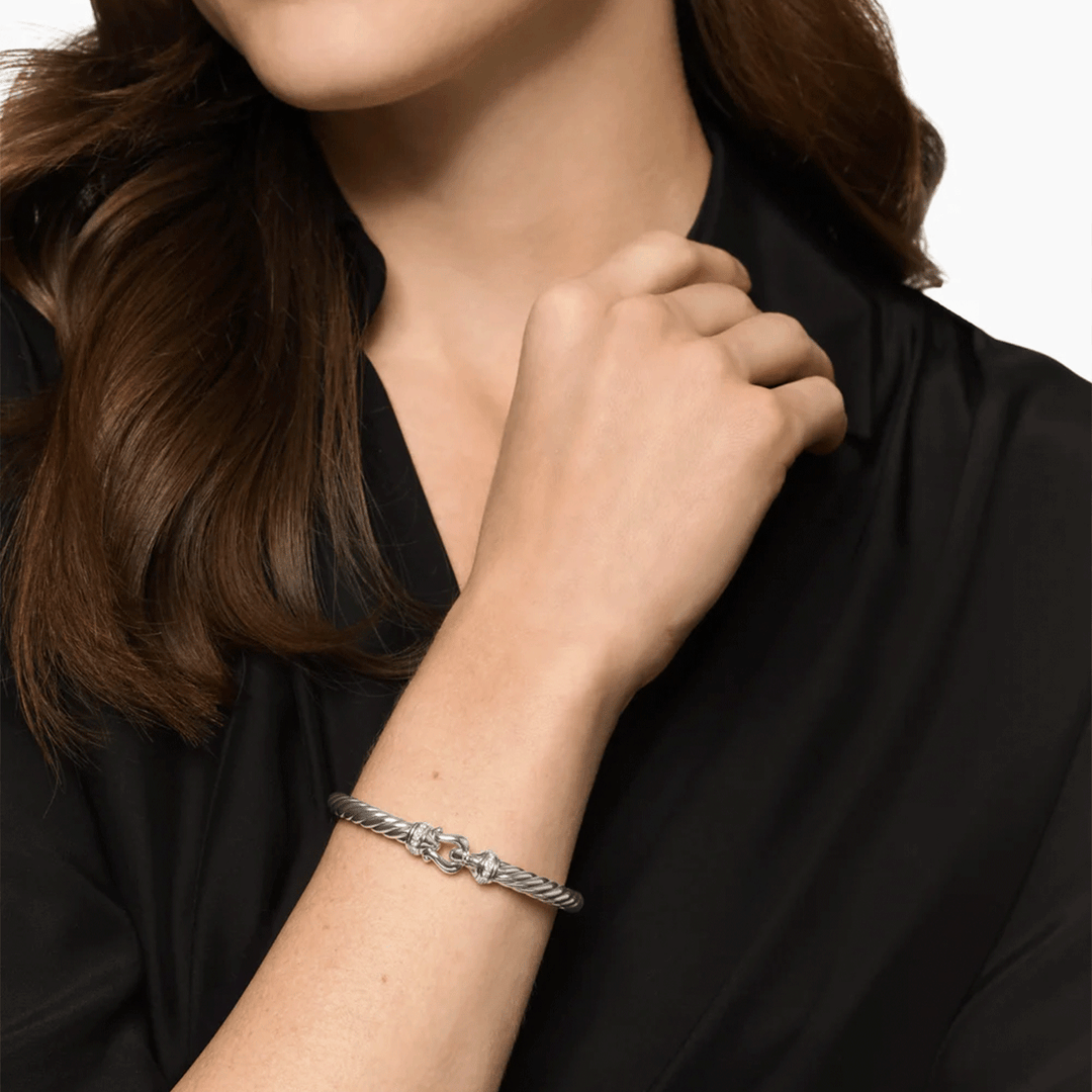 David Yurman Cable Flex Buckle Bracelet Sterling Silver with Diamonds, 6mm