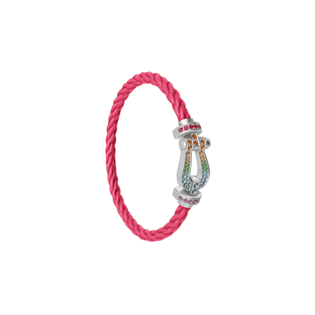 FRED FORCE 10 Rosewood Cord with 18k White Gold Rainbow Gemstone LG Buckle, Exclusively at Hamilton Jewelers