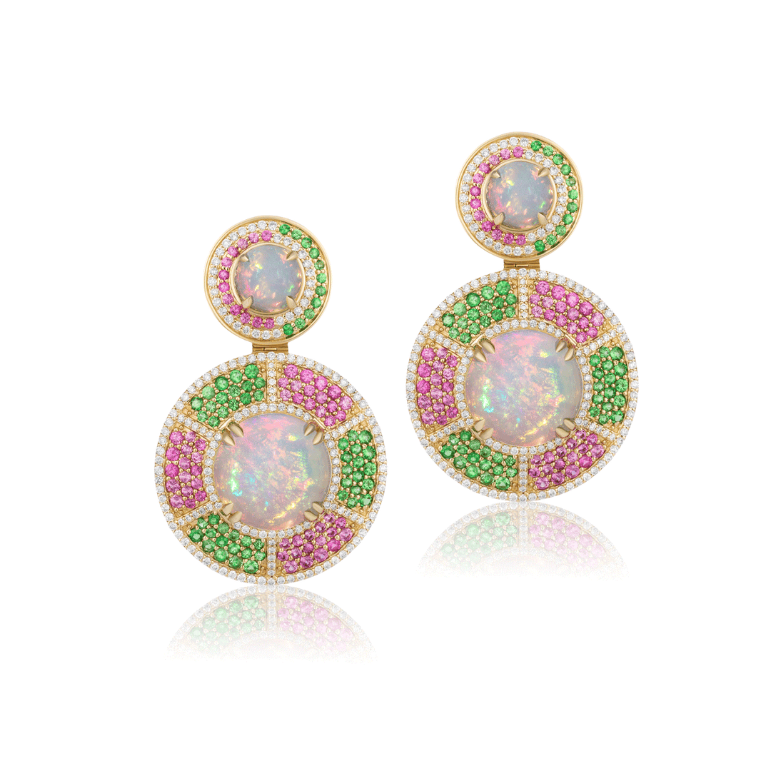 Goshwara G - One 18k Yellow Gold Opals Sapphires and Diamond Earrings