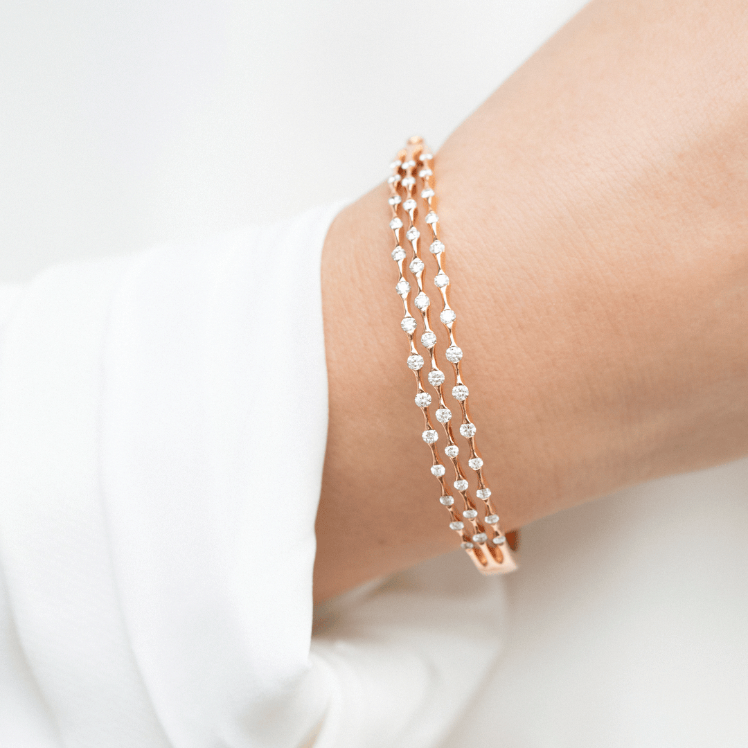 Wave 18k Rose Gold Three Row Diamond 1.40 Total Weight Bracelet