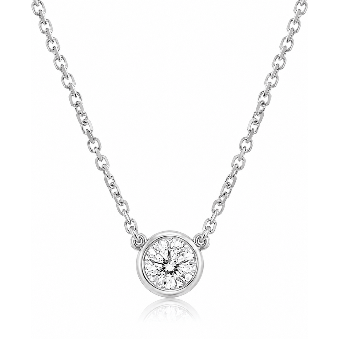 14k White Gold and .43 Total Weight Diamond Solitaire Diamonds By The Yard 18 Inch Necklace
