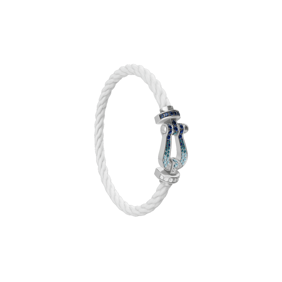 Fred FORCE 10 White Cable 18k White Gold diamond paved and colored gem stones LG Buckle, Exclusively at Hamilton Jewelers
