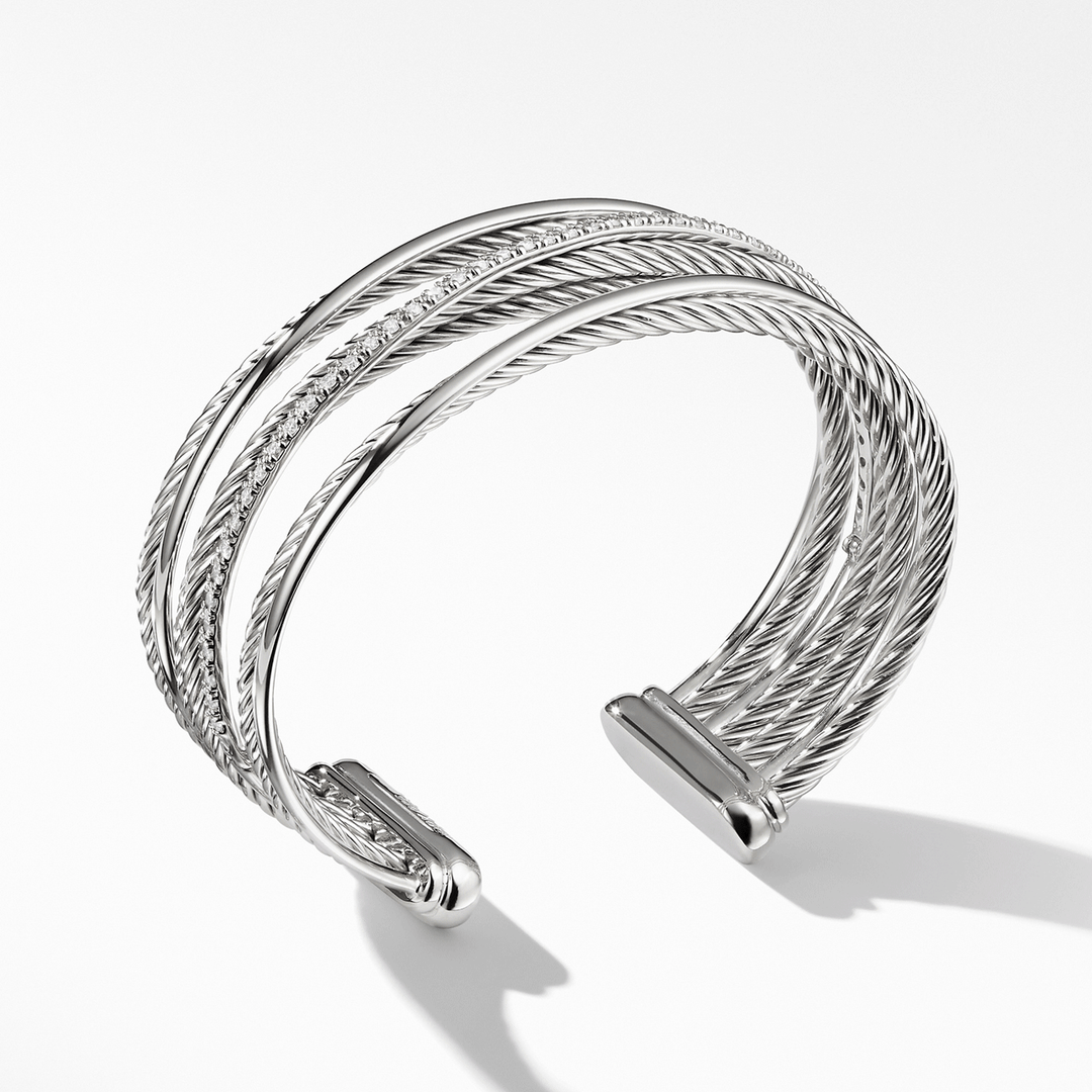 David Yurman Crossover Collection Four-Row Cuff Sterling Silver with Diamonds