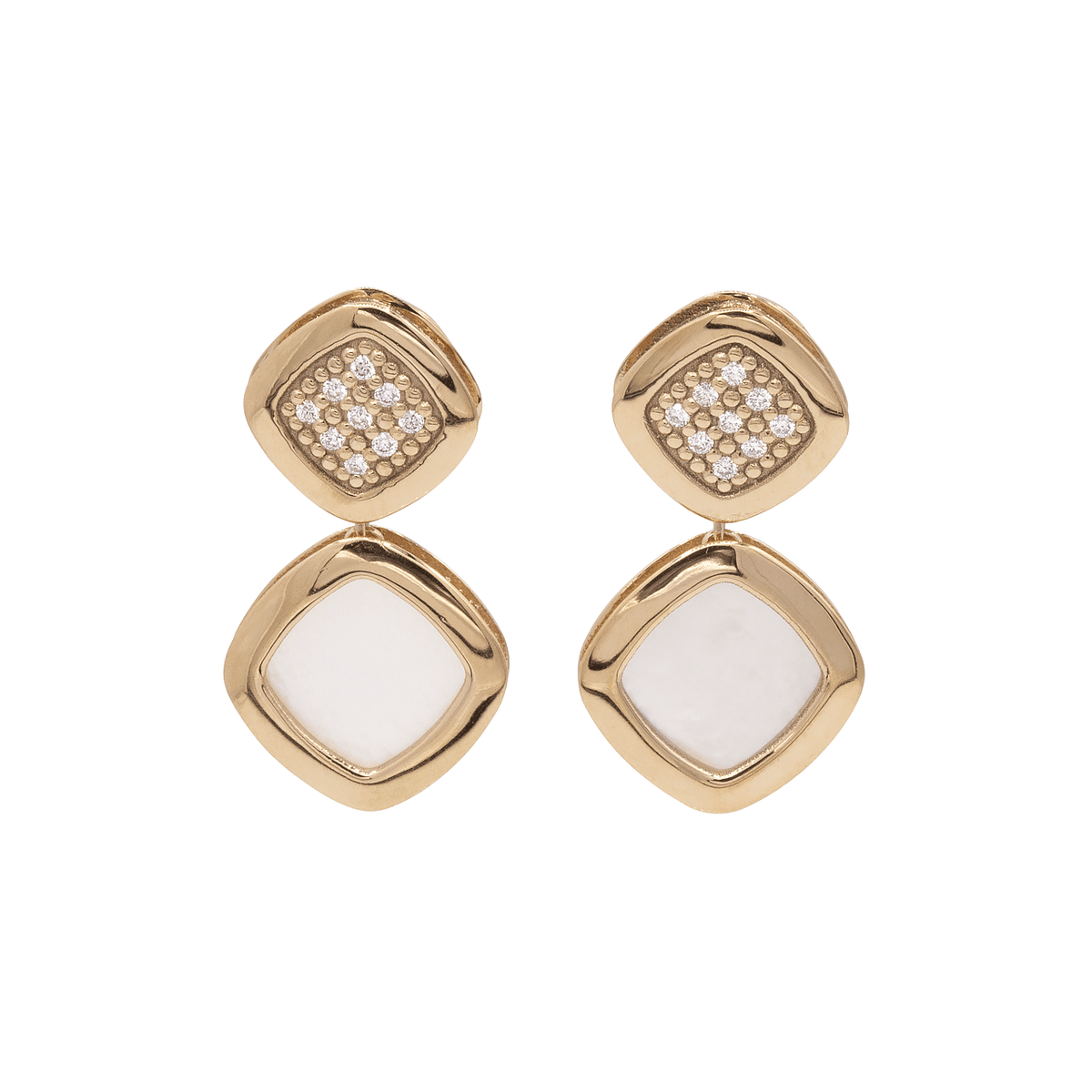 Hamilton 1970's Collection 18k Rose Gold and 0.20 Total Weight Diamond Mother of Pearl Drop Earrings