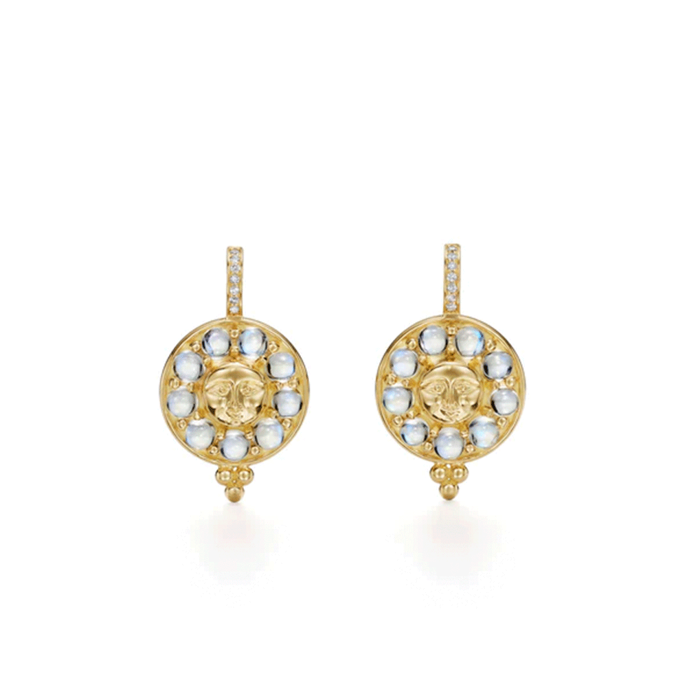 Temple St. Clair 18k Yellow Gold Selena Luna Blue Moon and Diamond Earrings