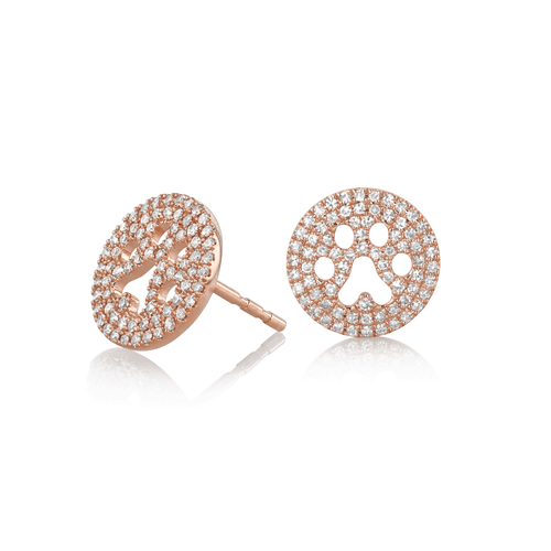 14k Rose Gold and Diamond .40 Total Weight Paw Print Earrings
