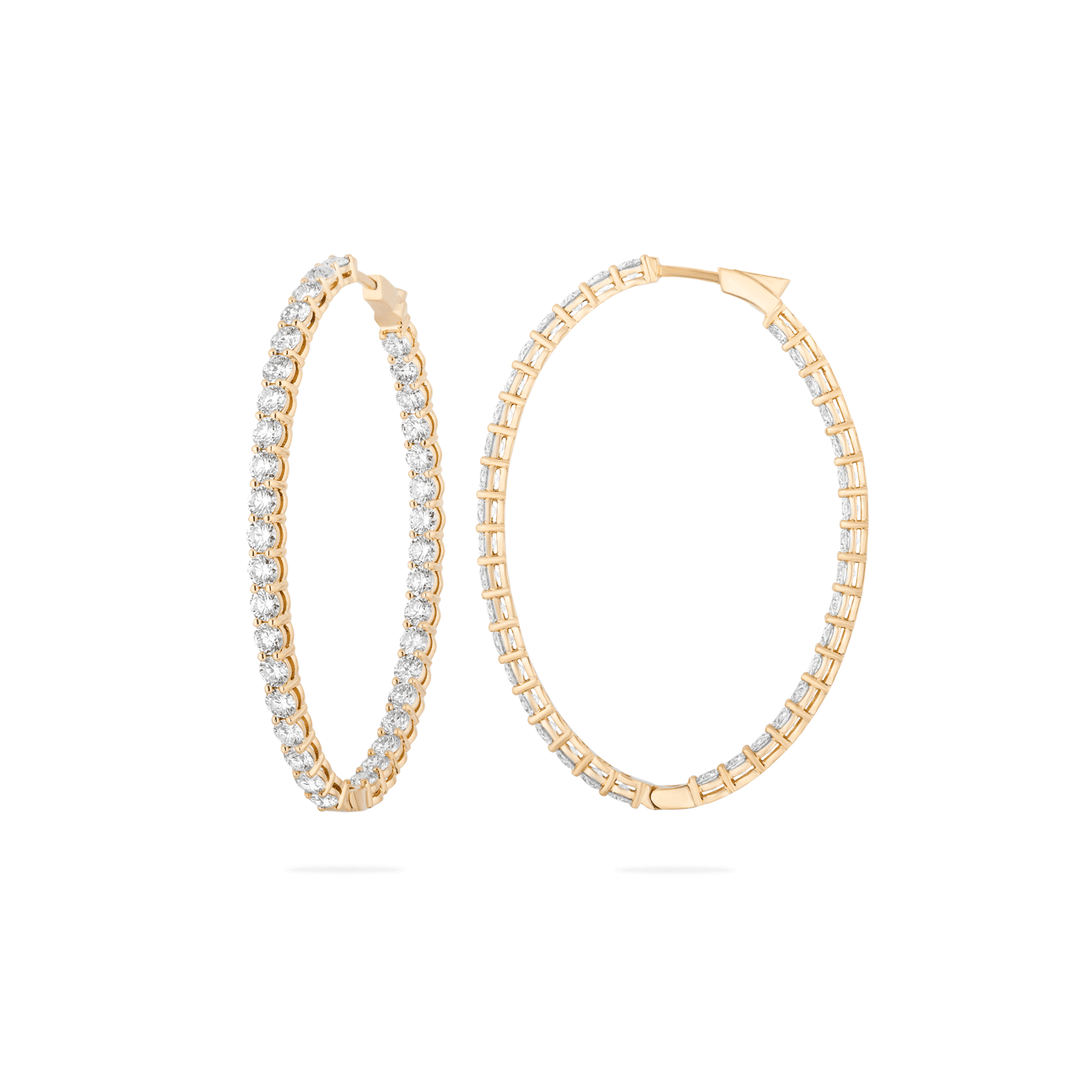 18k yellow Gold 2 Inch 9.25 Total Weight Diamond Oval Hoops